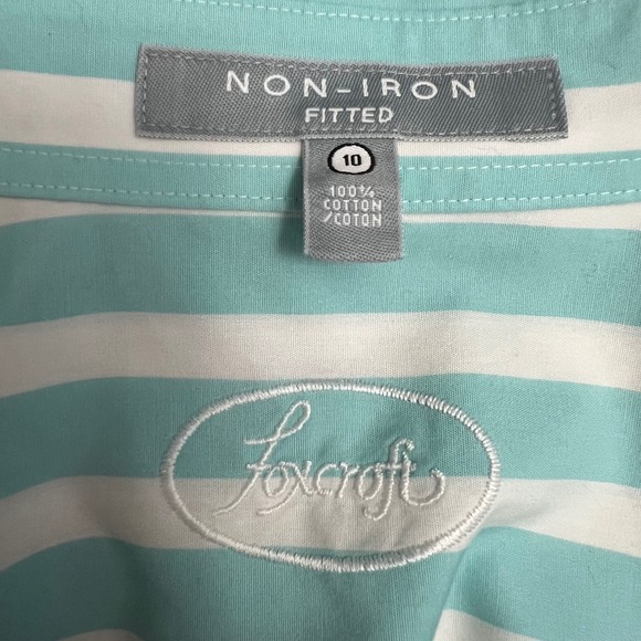 Foxcroft Womens Non Iron Fitted Striped Button Shirt Size 10 Light Blue White M - Picture 2 of 8